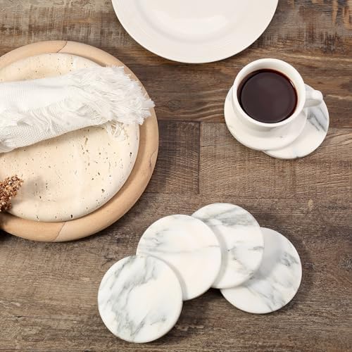 Koville Marble Coasters Set of 6 for Home Décor, 3.9" Inches Handmade Round Coaster, Luxury Aesthetic Modern Drink Coaster for Table Décor, Coasters for Dining, Bar or Office (Arabescato White) - Image 5