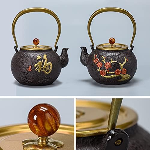 Cast Iron Teapot with Removable Stainless Steel Infuser Internal Enamelware Iron Teapots with Birds and Plum Flower Beautiful Pattern (6) - Image 3