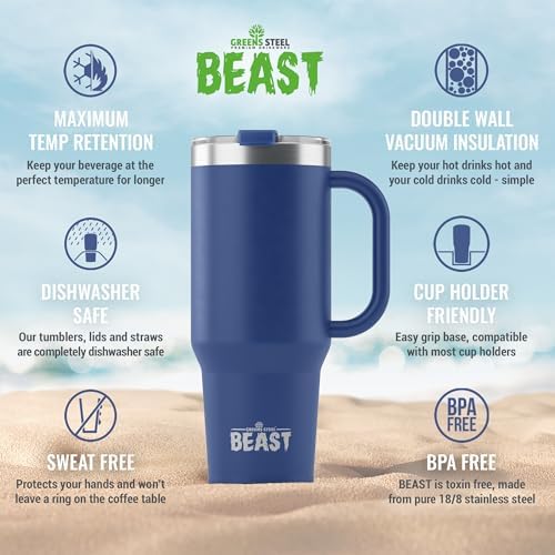 Beast 42 oz Tumbler with Handle Stainless Steel Vacuum Insulated Coffee Ice Cup Double Wall Travel Flask (Royal Blue) - Image 6