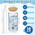 Skylety 6 Set Ocean Glass Cups Coastal Beach Cup with Straws Lids, 16 oz - Image 3