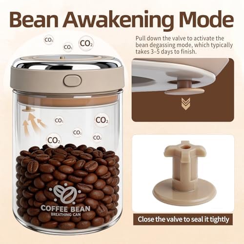 3 Pcs 37oz Coffee Bean Storage Container with Airtight Lid One Way Valve Date Tracker Storage Container with Scoop Glass Airtight Coffee Canister for Flour Cereal Cookies Sugar Tea - Image 3