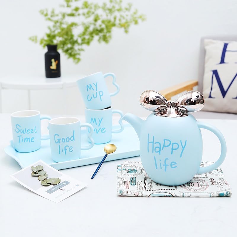 Water Pitcher Cute Girl Heart Ceramic Creative Water Set Tea Set Living Room Water Cup Coffee Cup Heat-Resistant Tea Cup Household Cup Set Water Jug(White) - Image 5