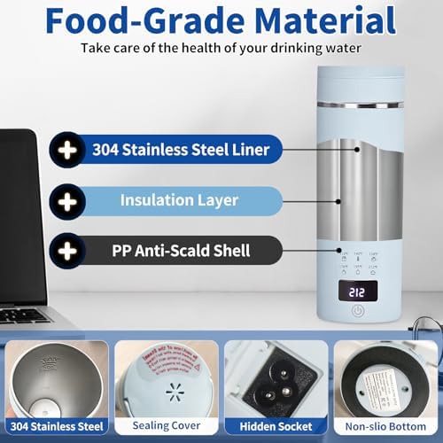 Blue Travel Electric Kettle, LCD Display with 6 Temperature Settings, 304 Stainless Steel, 450ml/15.2oz, Auto Shut-Off and Boil-Dry Protection, Compact Portable Electric Kettle - Image 3