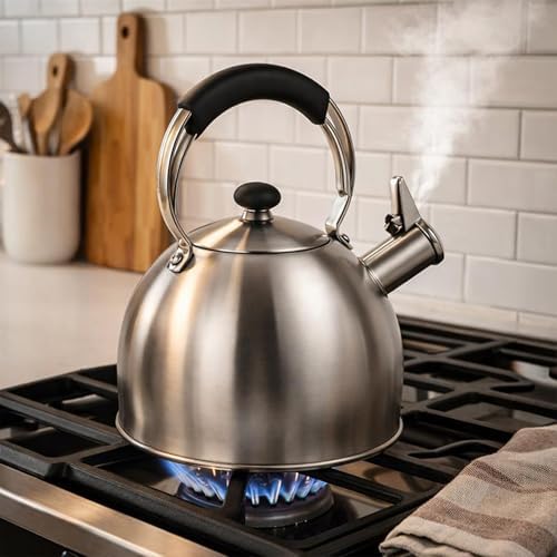 Creative Home 2.6 Qt Heavy-Duty Stainless Steel Whistling Tea Kettle, Durable Heat‑Efficient Water Boiler with Steam Whistle and Heat-Resistant Handle, Induction‑Safe Kitchen Pot and Stylish Gift - Image 3