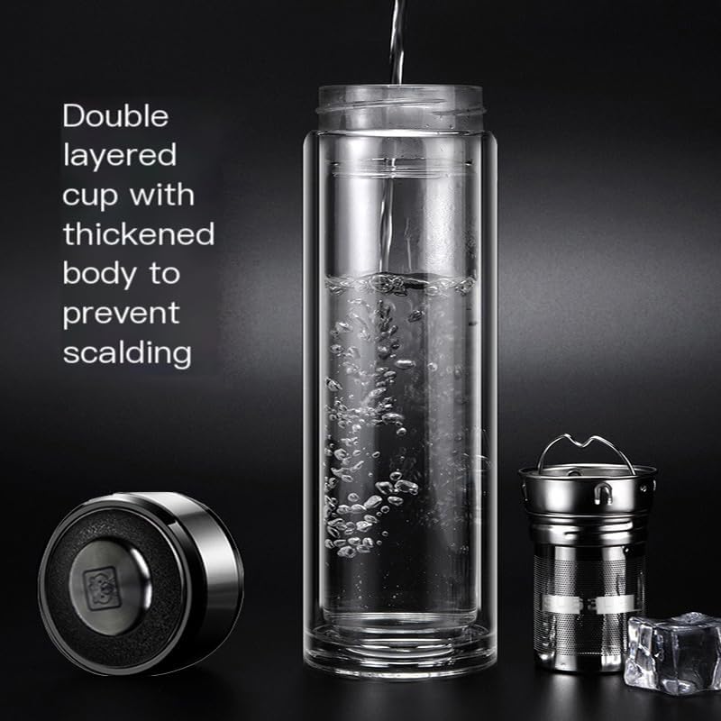 648ml/21.9oz Heat-resistant thick double-layer glass cup with lid, tea and water separation cup, filtered boiling water drinking bottle, transparent sealed milk and coffee cup - Image 3
