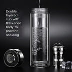 348ml/11.7oz Heat-resistant thick double-layer glass cup with lid, tea and water separation cup, filtered boiling water drinking bottle, transparent sealed milk and coffee cup - Image 3