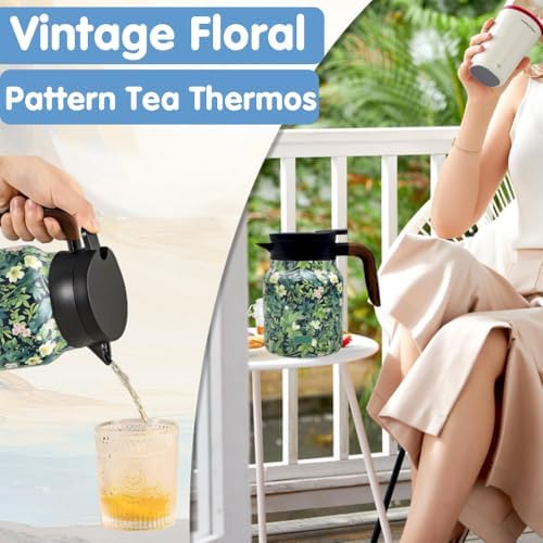 Vintage Floral Teapot with Built-in Infuser, Stainless Steel Thermal Carafe - Image 5