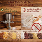 Manual Grain Mill Grinder, Hand Crank Corn Grinder with Large Hopper & Table Clamp, Heavy Duty Aluminum Wheat Grinder, Ergonomic Wooden Handle Mill for Corn, Wheat, Oats, Coffee Beans and Nuts - Image 7