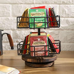 MyGift Rotating Tea Bag Holder Carousel, 8 Compartments, Wood Base - Image 3
