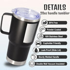 20 oz Tumbler with Handle and Lid Insulated Travel Coffee Mug Mix 12P - Image 3