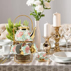 20Pcs Porcelain Tea Set for Adults, European Ceramic Tea Set Flower Ceramic Tea Cups (3oz), Teapot (15oz), & Saucers with Metal Holder for Women Tea Party - Image 6