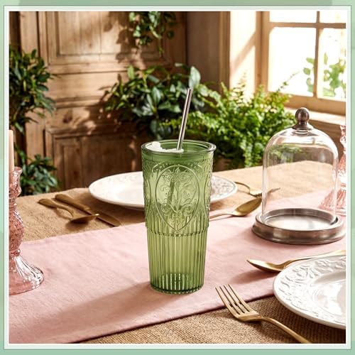 16 Set Vintage Tumbler with Lid and Straw, Iced Coffee Cup, Green - Image 4