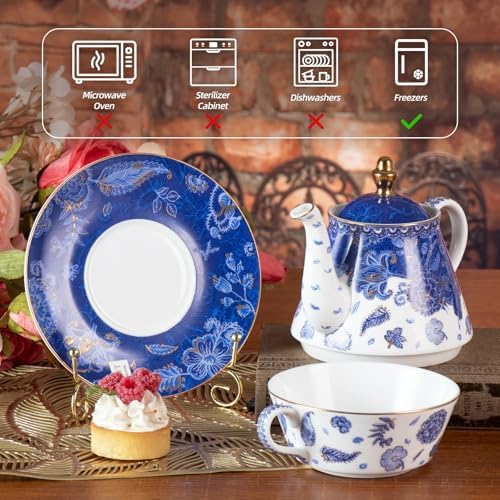 KAMMAK Tea for One Set, Ceramic Teapot, Bone China Tea Set, Cup and Saucer - Image 7