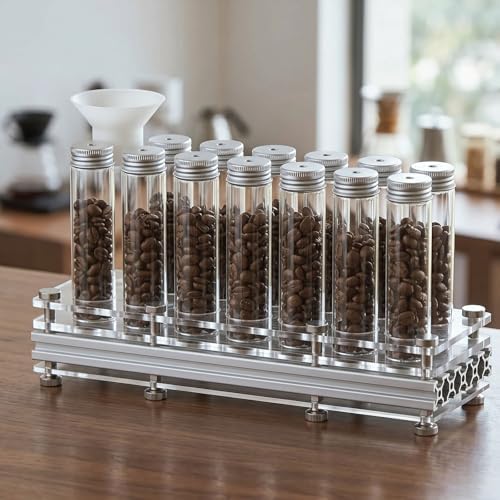 Espresso Bean Cellars Stand, Single Dose Coffee Bean Storage Tubes, Capacity 20-22g, with 14 Pcs Glass Tubes, Stand and Funnel, One-Way Exhaust Valve, for Home and Business - Image 7