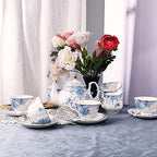 fanquare Blue Flowers Porcelain Tea Set Service for 6 - Image 5