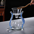 RORA Lazy Kungfu Glass Tea Set Semi Automatic Drip Rotating with Infuser Glass Teapot Set (6 cups) - Image 5