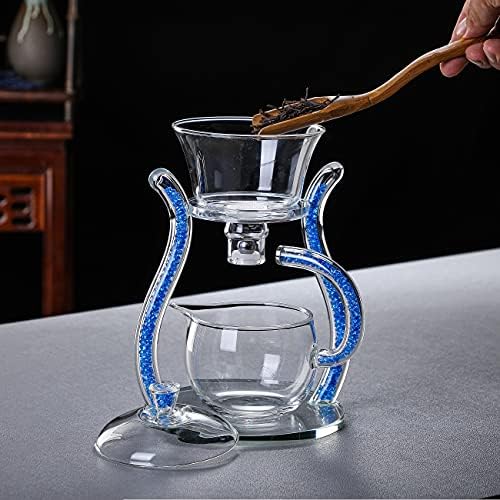 RORA Lazy Kungfu Glass Tea Set Semi Automatic Drip Rotating with Infuser Glass Teapot Set (6 cups) - Image 5