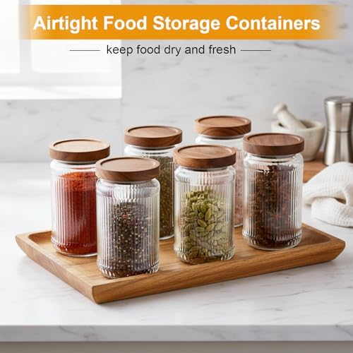 6 Pcs 1000ml/34 oz Vintage Glass Jars with Wood Lids - Image 4