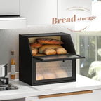 STDDRE Bread Box for Kitchen Countertop Bin Double Layer Bread Box Storage Container Extra Large Capacity with Diamond Pattern Windows (Black, Extra Large) - Image 5