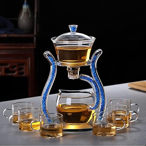 RORA Lazy Kungfu Glass Tea Set Semi Automatic Drip Rotating with Infuser Glass Teapot Set (6 cups) by RORA