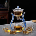 RORA Lazy Kungfu Glass Tea Set Semi Automatic Drip Rotating with Infuser Glass Teapot Set (6 cups) by RORA