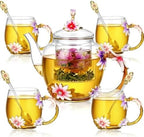 Maxdot 5 Pcs Floral Glass Tea Set, 51 oz Daisy Teapot with Infuser by Maxdot