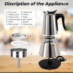 Electric Stainless Steel Moka Pot 6 Cup 300ml Mocha Pot - Image 3