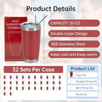IEOVIEE 32 Pack 20oz Stainless Steel Insulated Bulk Tumblers with Lid&Straw - Image 2
