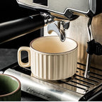 LOWYEPAULHO Cappuccino Cups with Saucers, 8 oz CeramicVertical Stripe Coffee Cup and Saucer set for Au Lait, Double shot, Latte, Cafe Mocha, Set of 4 - Image 7