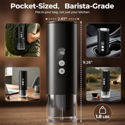 Portable Espresso Machine,15 Bar 2-In-1 Coffee Maker,Self-Heating USB-C Coffee Machine for Travel,Camping,RV, Hiking,Office,Black - Image 2