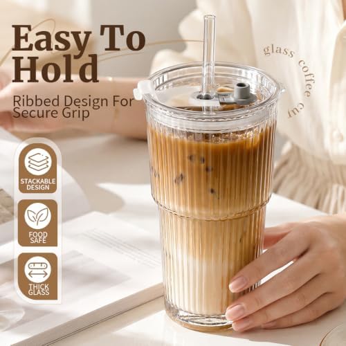 16-Pack 20oz Iced Coffee Cups with Lids and Straws, Reusable Glass Coffee Tumblers Set for Iced Coffee, Smoothies, Juice & Water, Leak-Resistant Cups for Home, Office & On-the-Go Use - Image 3