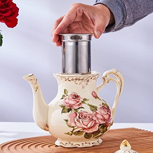 YOLIFE Pink Rose Teapot with Infuser, 35 OZ / 4 Cup Tea Pot - Image 4