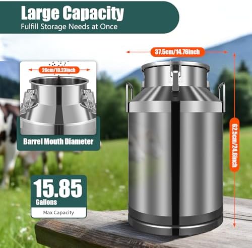 60 L /15.8 Gallon 304 Stainless Steel Milk Can Jug, Heavy Duty Milk Transport Cans Jug with Sealed Lid for Milk Storage Transportation (US Stock) - Image 4