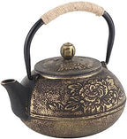JTLB 900ml Japanese Cast Iron Kettle Teapot, Removable Infuser Strainer Tea Pot, Aesthetic Peony Pattern, for Loose or Bagged Tea, Ergonomic Design by Unknown