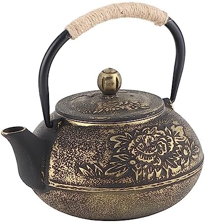 JTLB 900ml Japanese Cast Iron Kettle Teapot, Removable Infuser Strainer Tea Pot, Aesthetic Peony Pattern, for Loose or Bagged Tea, Ergonomic Design by Unknown
