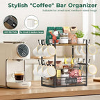 EsLuker.ly Coffee Mug Cup Holder Tree Bar Station Organizer, 2 Tier Mug Stand Rack for Countertop Kitchen, Storage Tower Display Shelf with 12 Hooks, Coffee Nook Enhancer, Vintage Brown Black - Image 5