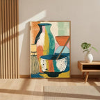 Matcha Tea Set Wall Art, Colorful Abstract Kitchen Print with Bowl, Whisk and Vases, Mid Century Boho Decor - 11x14 in (27x35 cm) - Image 7