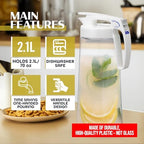 Lustroware QuickServe Airtight Pitcher - 2.1L (70oz), Heat Resistant, BPA-Free SAN Plastic, One Touch Open & Close, Space-Saving, Made in Japan - White - Image 4
