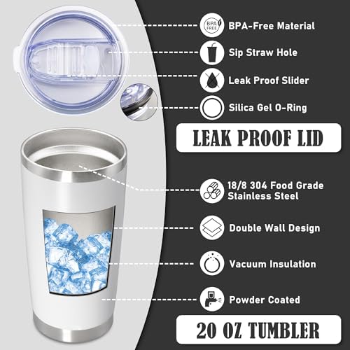 20oz Tumbler Insulated Coffee Tumblers with Lid Stainless Steel White 8P - Image 3