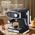 20 Bar Espresso Machine for Home, Compact Espresso Maker with Milk Frother Steam Wand, Pressure Gauge & 54oz Water Tank, Fast Brewing for Cappuccino, Latte, Black - Image 4