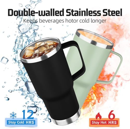 20 oz Tumbler with Handle Stainless Steel Insulated Coffee Tumbler with Lid and Straw Double Wall Vacuum Insulated Coffee Mug Leak Proof Travel Mug Tumbler for Hot and Cold Drink (Black,4pack) - Image 3