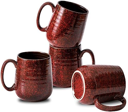 Hasense Red Coffee Mugs Set of 4, 12 oz Coffee Cups Ceramic, Latte Mug with Large Handle for Coffee, Tea, Milk and Chocolate,Easy Hold & Clean, Dishwasher & Microwave Safe by Hasense