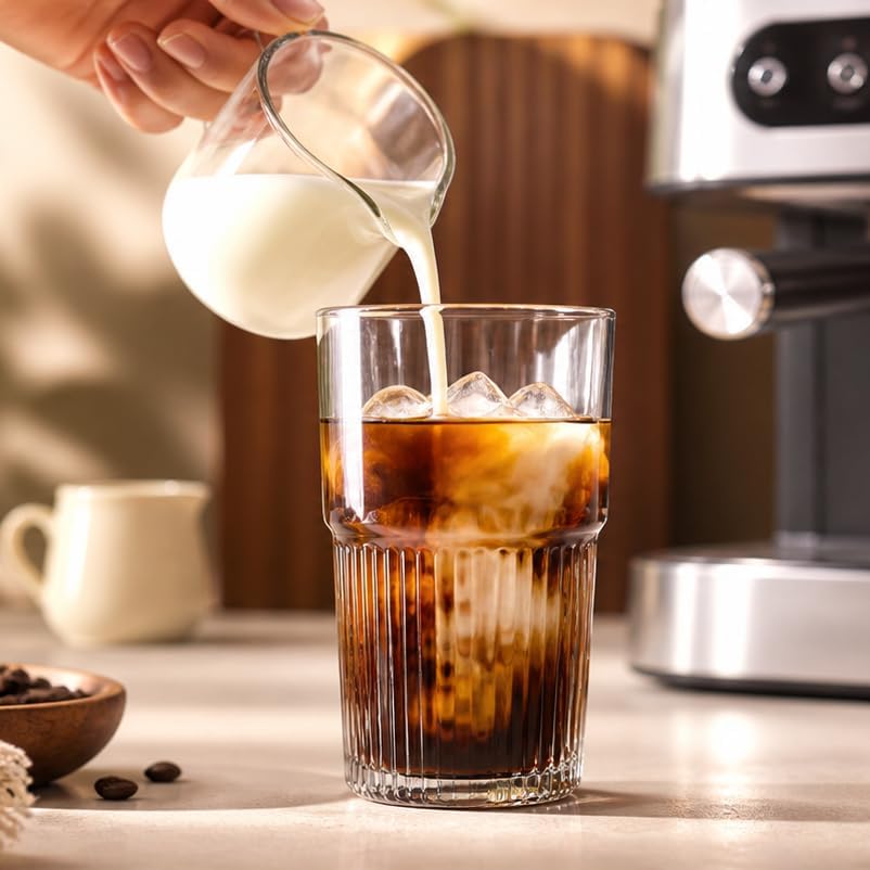 16oz/470ml Ribbed Glass Iced Coffee Tumbler with Lid and Straw, Thick-walled Clear Drinking Glass Cups for Cold Brew, Matcha, Smoothies, Leak-Resistant BPA-Free Travel Mug-4pack - Image 3
