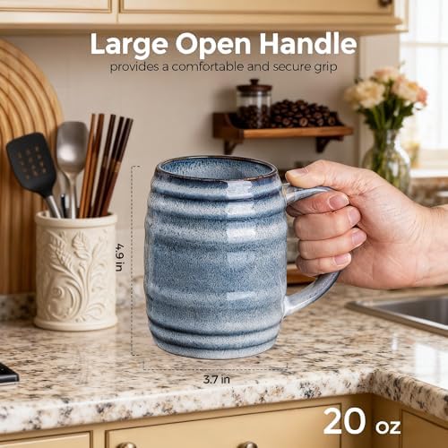 GBhome 20oz Large Coffee Mugs Set of 4, Handmade Ceramic Coffee Mugs Set for Latte/Tea/Beer/Hot Cocoa, Dishwasher & Microwave Safe- Blue Horizon - Image 3