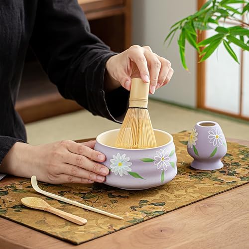 4Pcs/set matcha blender set bamboo tea matcha brush tea set matcha bowl with matcha tool set purple - Image 2