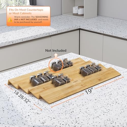 AMBIRD Bamboo Spice Drawer Organizer with Non-slip Mat,4 Tier - 2 Set Jar Spice Rack Tray From 9.5''to 19'', Seasoning Organizer for Kitchen,Cabinet,Drawers,Countertop - Image 6