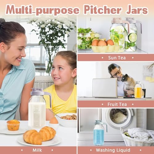 2 Pack Mason Jar with Pour Spout Lid V-shaped, 2 Quart Iced Tea Pitcher Double Leak Proof, 64 oz Drink Pitcher for Breastmilk, Sun Tea, Juice, Coffee Creamer, Formula Pitche - Image 3