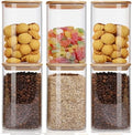 50oz Glass Food Storage Jars Set of 6,Glass Storage Containers Clear Glass Food Canister with Bamboo Lid Airtight For Serving Tea, Coffee, Flour, Sugar, Candy, Cookie, Spice and More (Square) by Liuruiyu