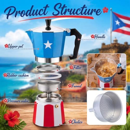 6 Cup Puerto Rican Flag Moka Pot - Image 5