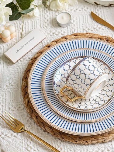 7 Oz Bone China Blue Tea Cup and Saucer Service for 4, Afternoon Porcelain Tea Set with Teapot, Tea Sets For Women Tea Party. - Image 2